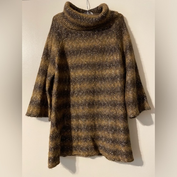 Adrienne Vittadini Wool Blend Brown Tan Turtleneck Cowl Neck Sweater Size Medium - Picture 1 of 8
